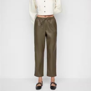 Mango Leather-effect elastic waist trousers